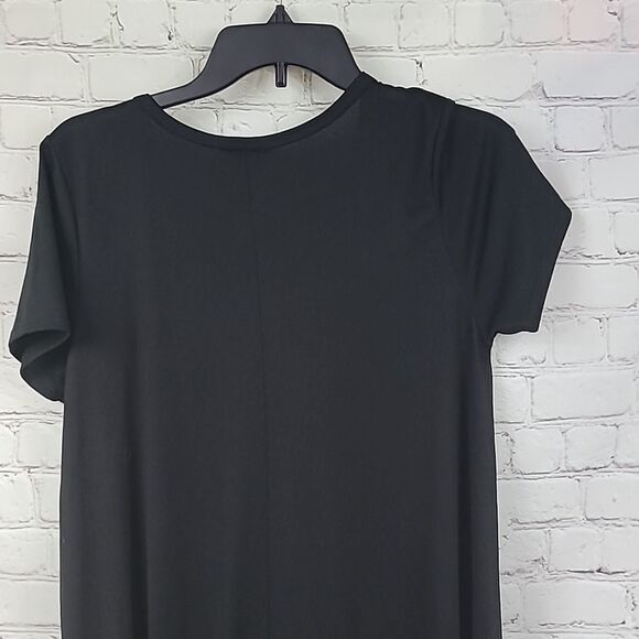 LuLaRoe Solid Black Carly Dress XS (2/4) Jersey Knit Swing Midi Pocket Hi-Low - Picture 7 of 7
